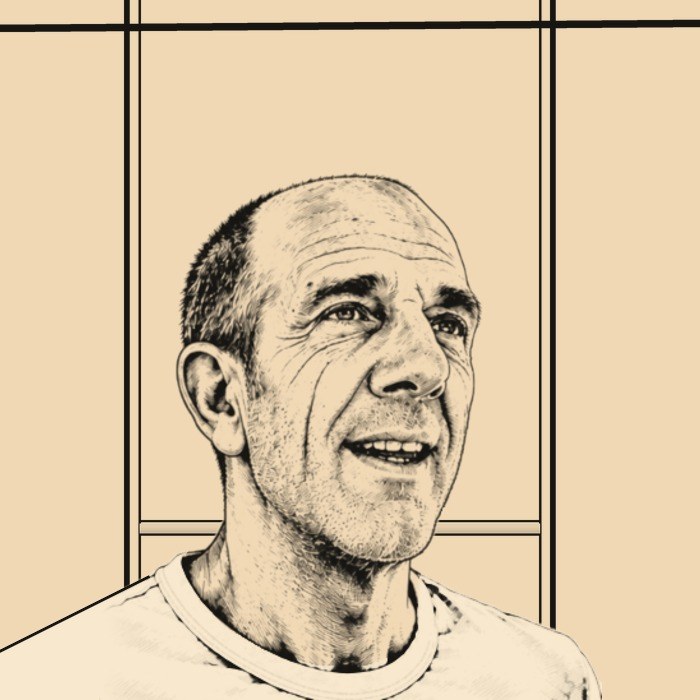 Dessin de Patou, souriant, en t-shirt